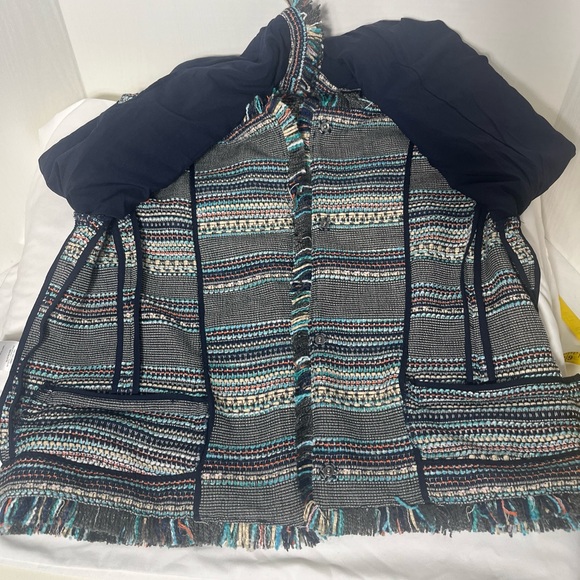 Women’s Halogen Stripped Multicolored Boho Fringe Long Sleeve Jacket Size Medium - Picture 13 of 13